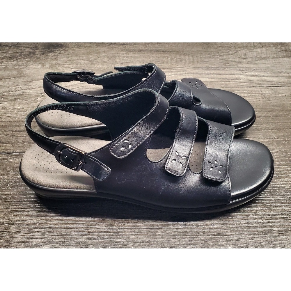 SAS Sandals Womens 8.5 Wide Quatro Leather Slingback Black Tripad Comfort EUC